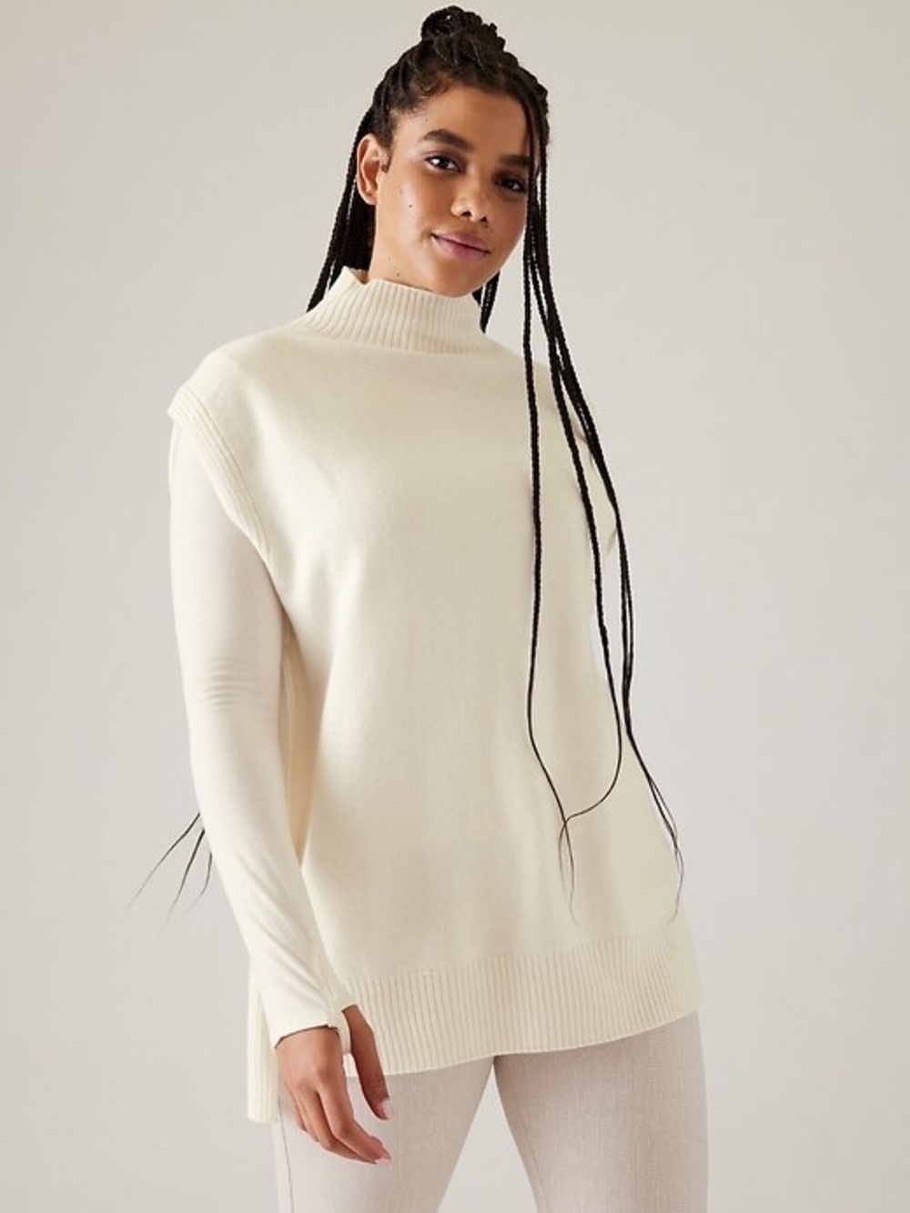 Athleta Alpine Tabard Wool Cashmere Tunic Sweater Cream Size M